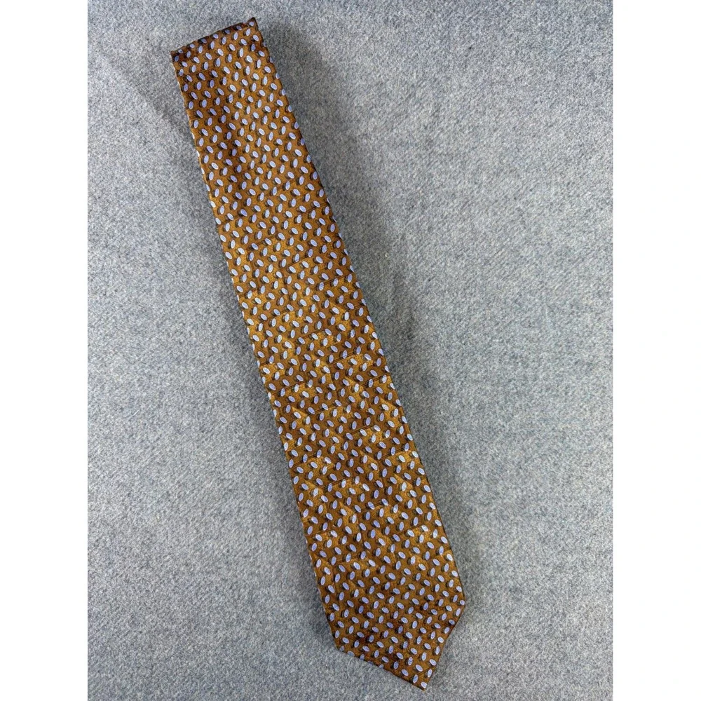 Ermenegildo‎ Zegna Tie Mens Bronze Blue 100% Silk Geometric Oval Made in Italy